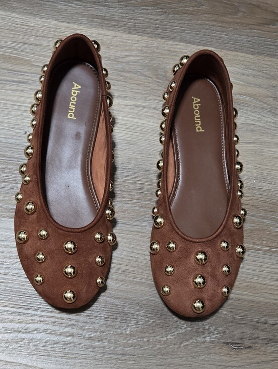 Abound Shoes - Abound Rust Brown Suede Ballet Flats with Gold Studs Size 9